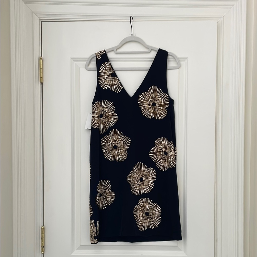 Trina Turk Fun Black and Gold beaded Sleeveless Dress
